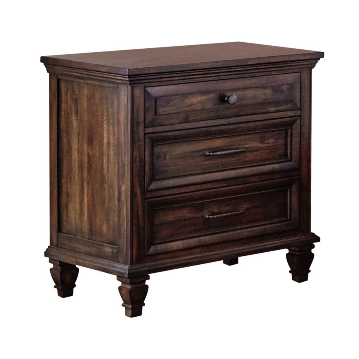 Oxy 30 Inch European Classic Nightstand, 3 Drawers, USB Ports, Wood, Brown
