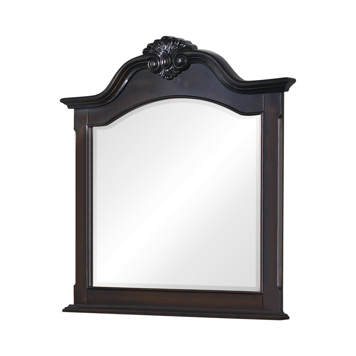 45 Inch Classic Portrait Mirror, Crown Molding, Carved Top, Dark Brown