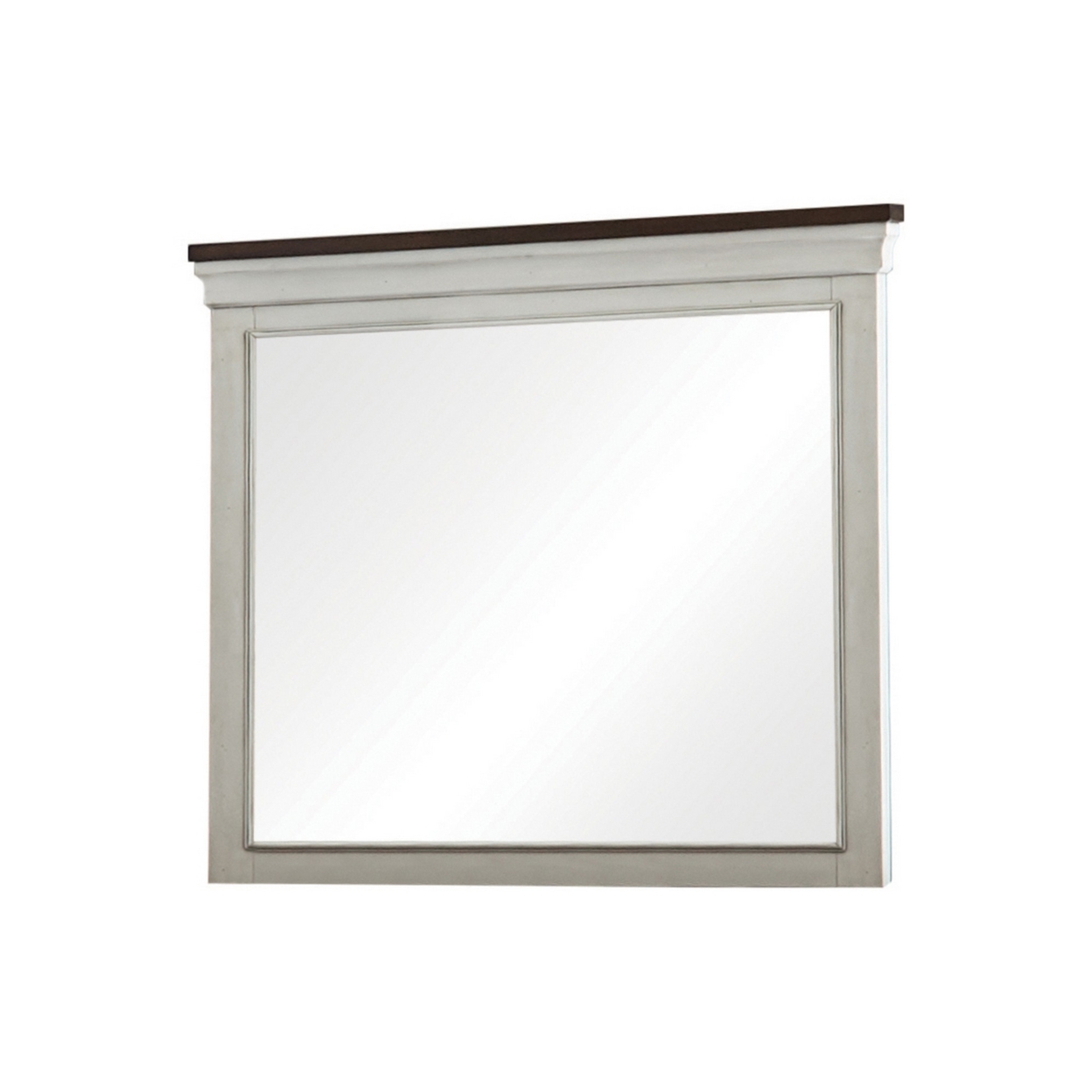 Ivy 42 Inch Modern Rectangular Mirror With Wood Frame, Brown, White