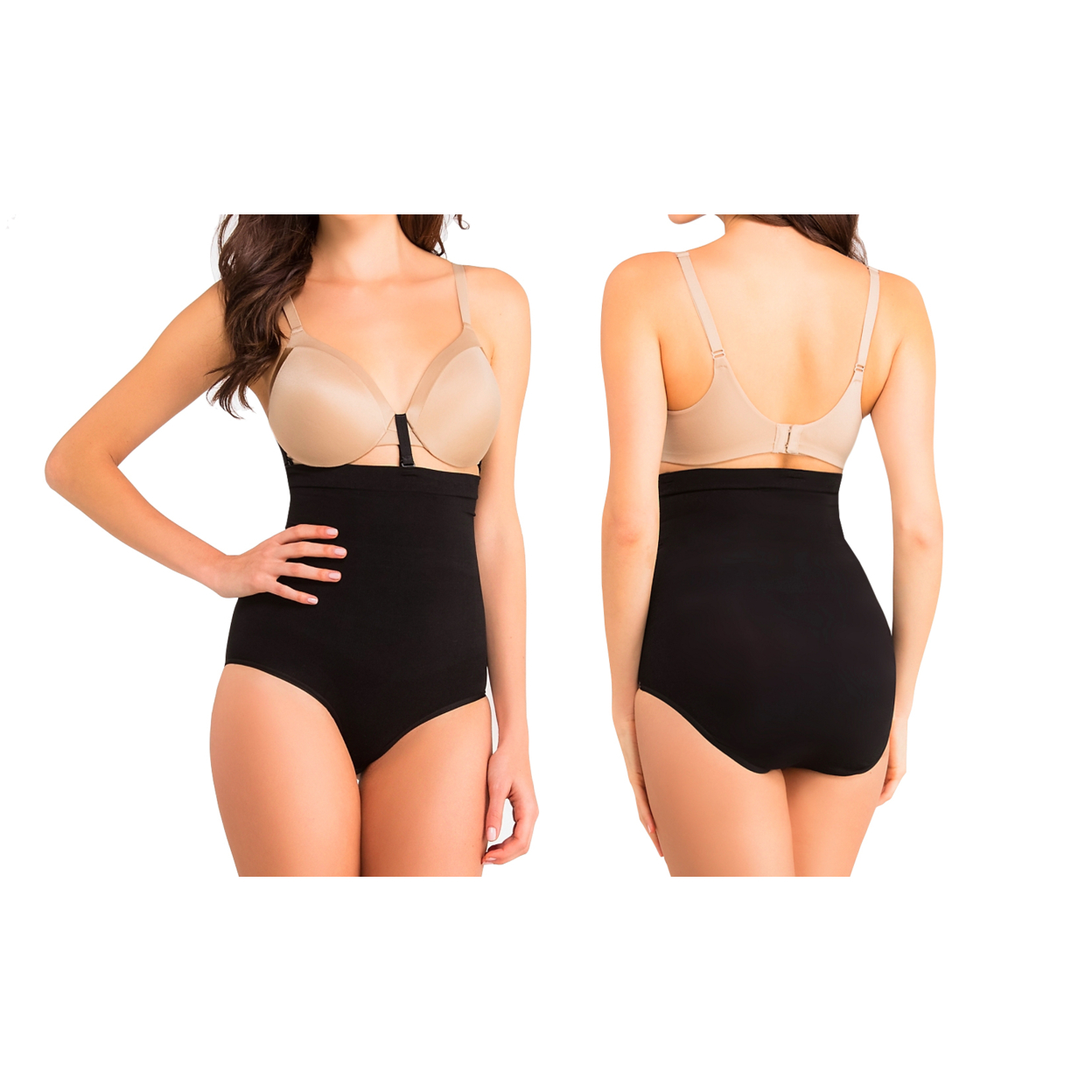 Women's High-Waisted Shaping Bikini-Brief Or Thong Bottoms - Bikini Brief - Black, L/XL