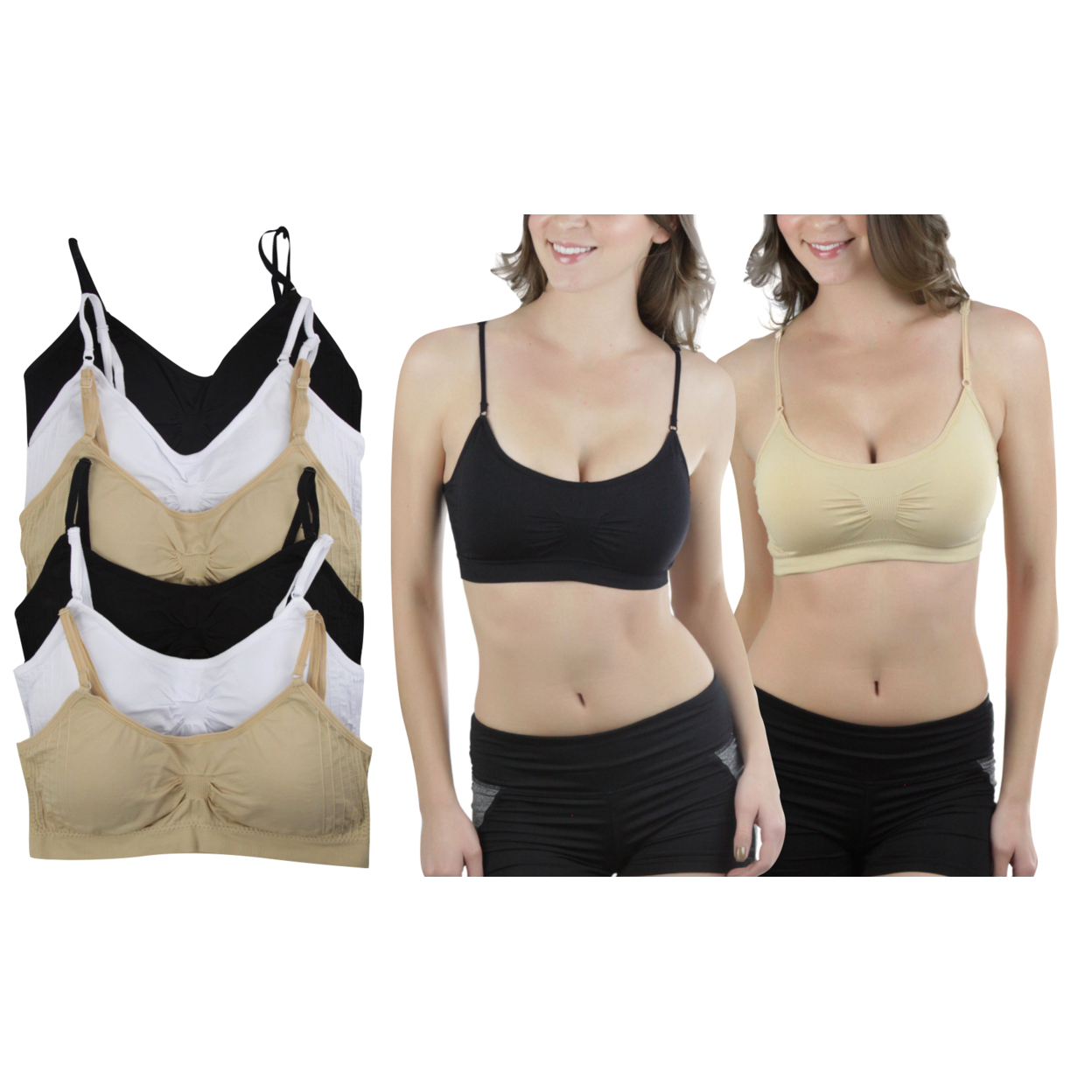 6-Pack Of Women's Seamless Padded Supportive Bralettes - Basic
