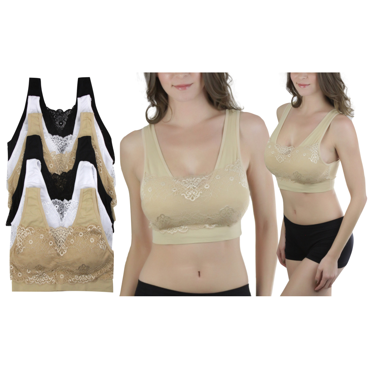 6-Pack Of Women's Plus-Size Lace Scoop Padded Bras
