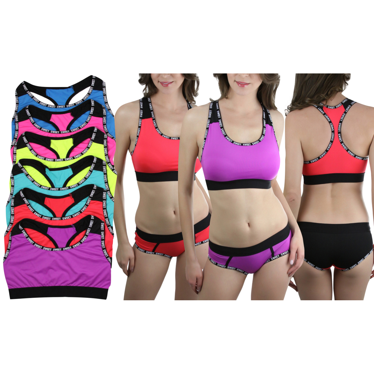 5-Pack Of Women's Sports Bras Or 6-Pack Of Athletic Briefs With Sweet Outer Trim - S/M, Bras