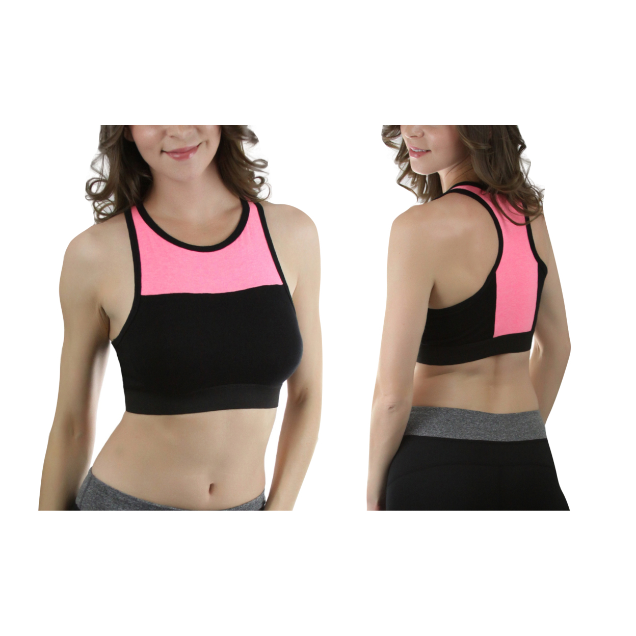 Single Or 2-Pack Of Women's Color-Block Two Tone Cotton-Blend Bra - Black/Neon Pink, Large