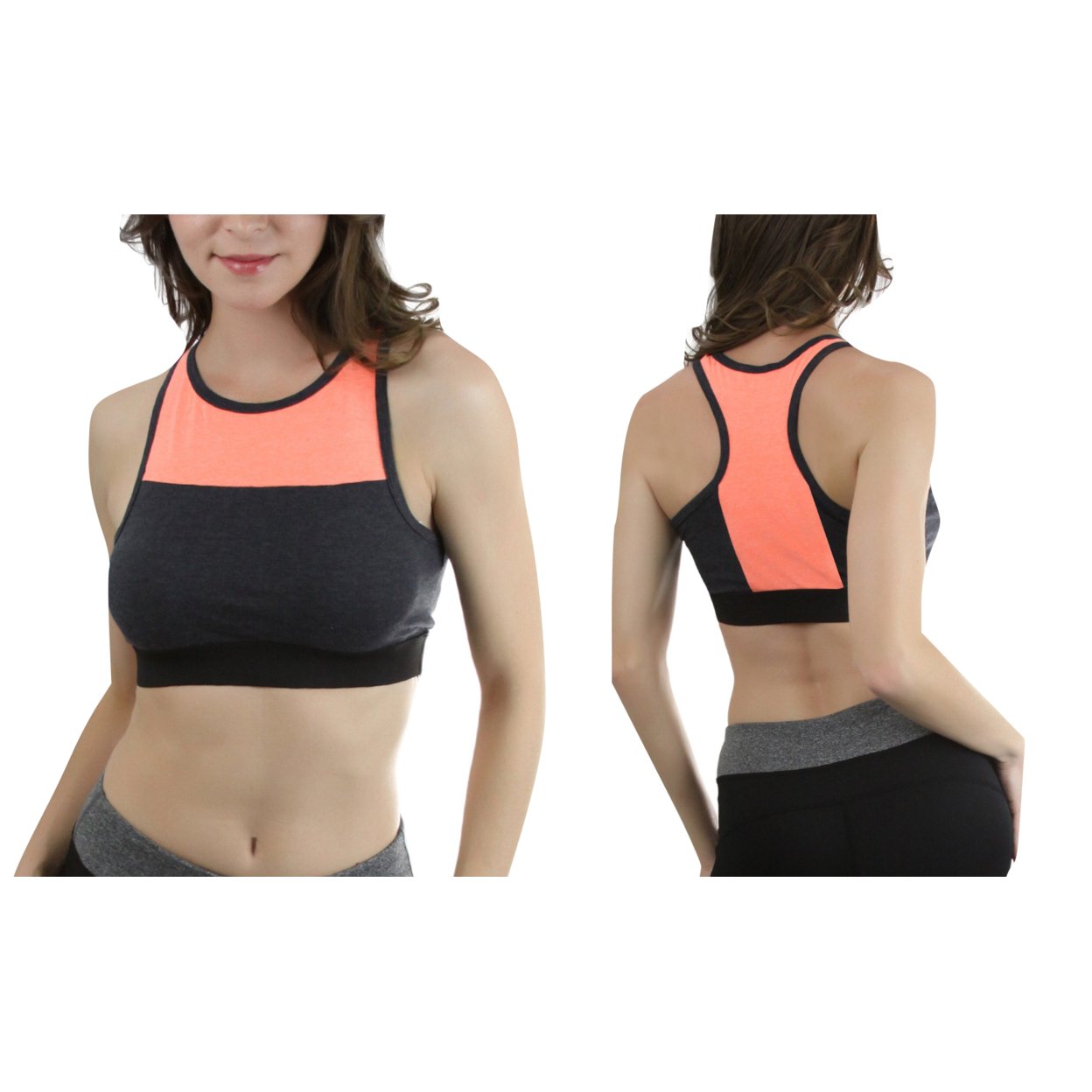 Single Or 2-Pack Of Women's Color-Block Two Tone Cotton-Blend Bra - Charcoal/Neon Coral, Large