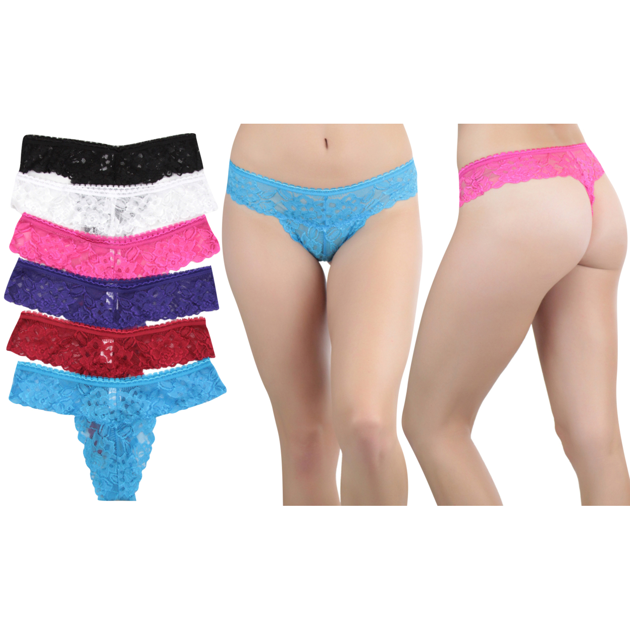 6 Pack Of Women's Low Rise Floral Thongs - Small