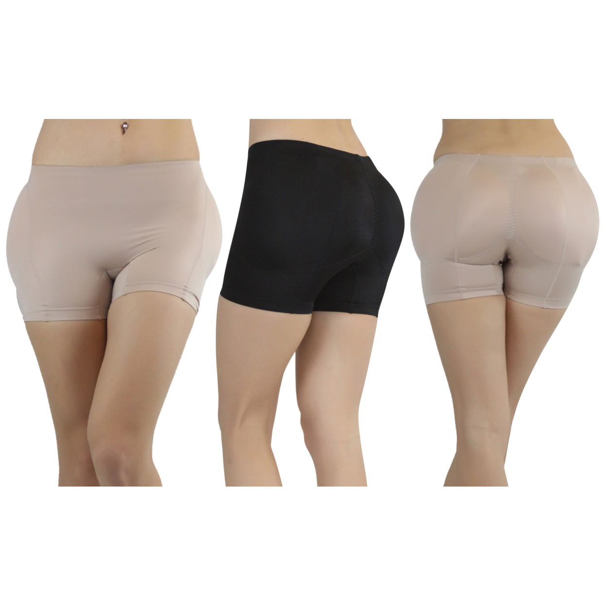 1 Or 2 Pack Of Women Butt And Hip Padded Shaper - Beige & Black, Large