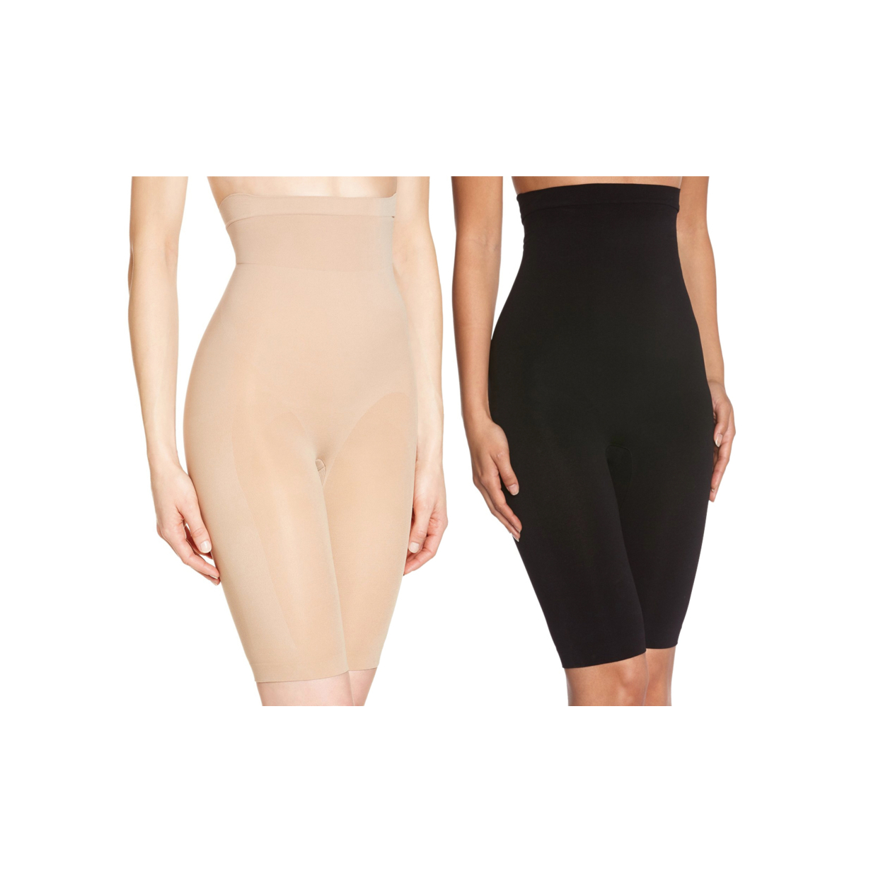 2 Pack Of Women's Long Leg Waist Control Body Shaper - Beige & Black, L/XL