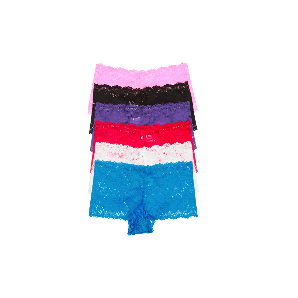 6 Pack Women's Lace Cheeky Boyshort Panties Set B - L