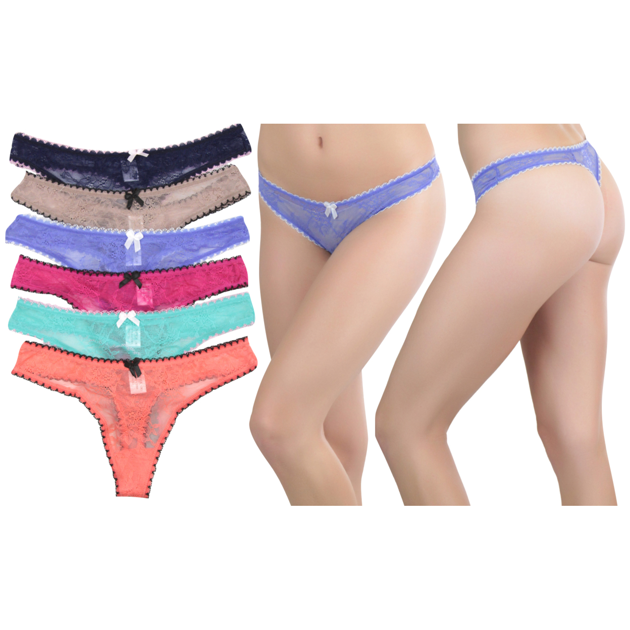Women's Sheer Lace Thongs 6 Pack - M