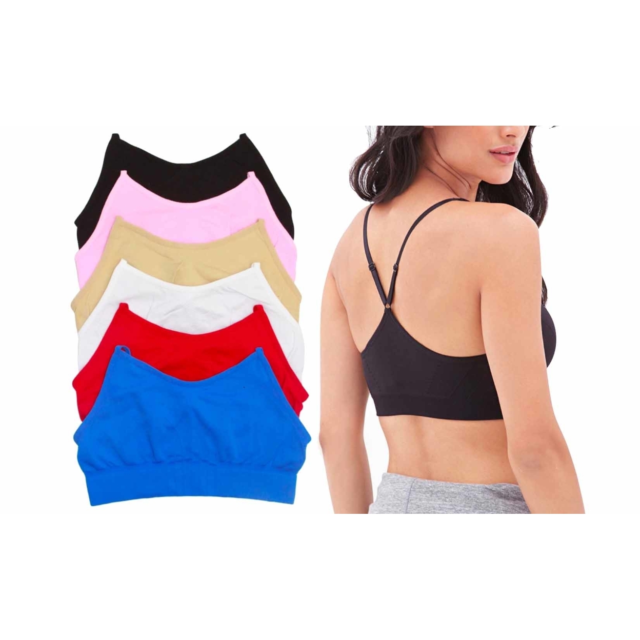 6-Pack Of Wireless And Tagless Y-Back Layering Bras