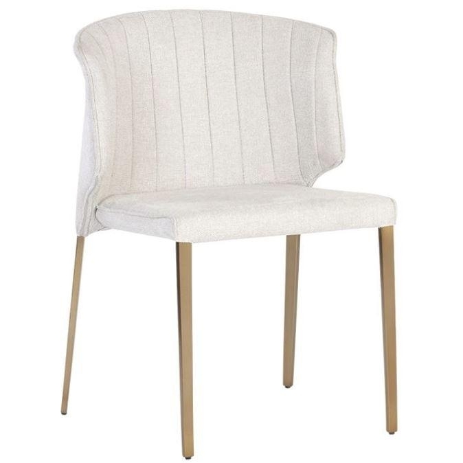 106477 Off White Fabric Dining Chair with Gold Legs