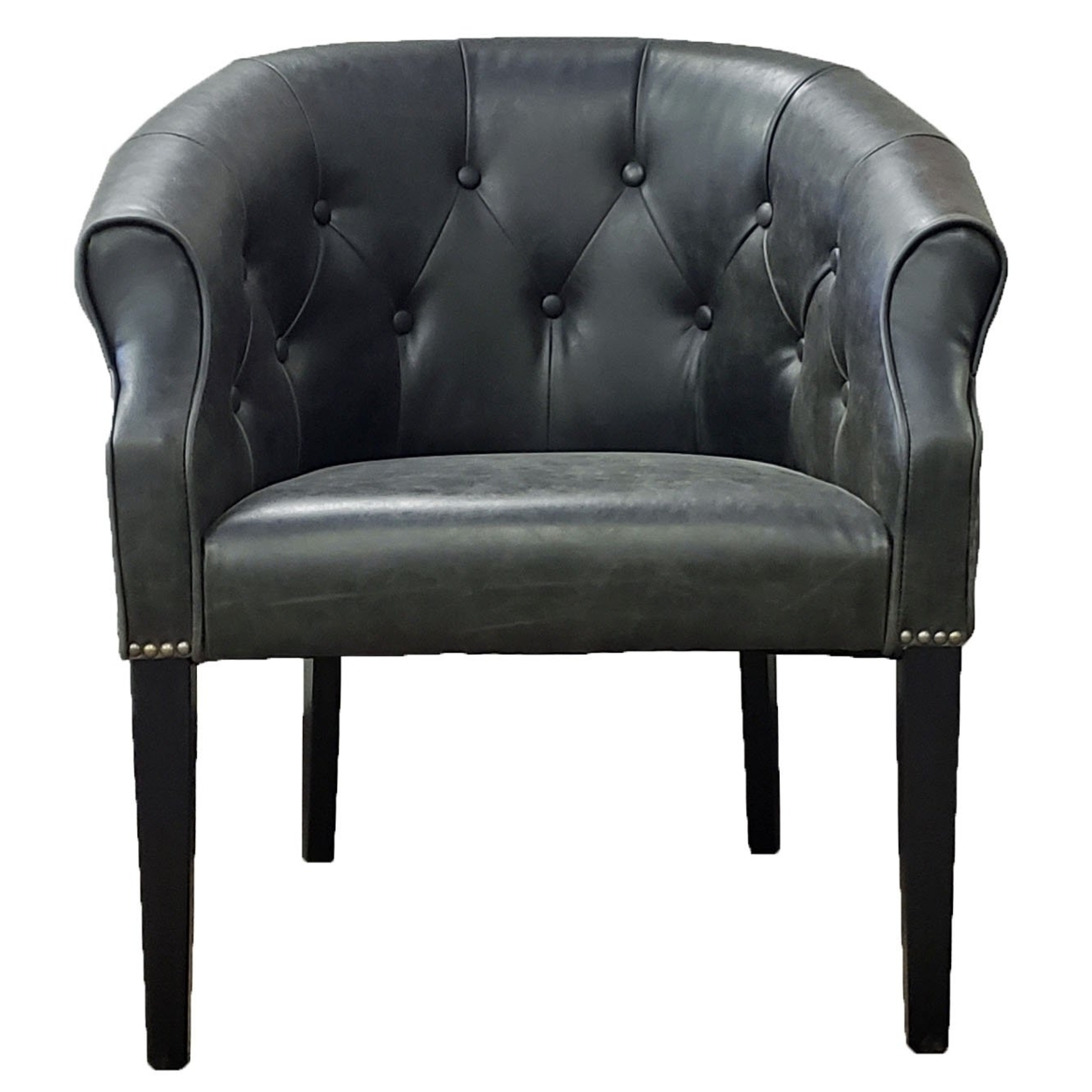 Antique Leather Tub Chair in Distress Black