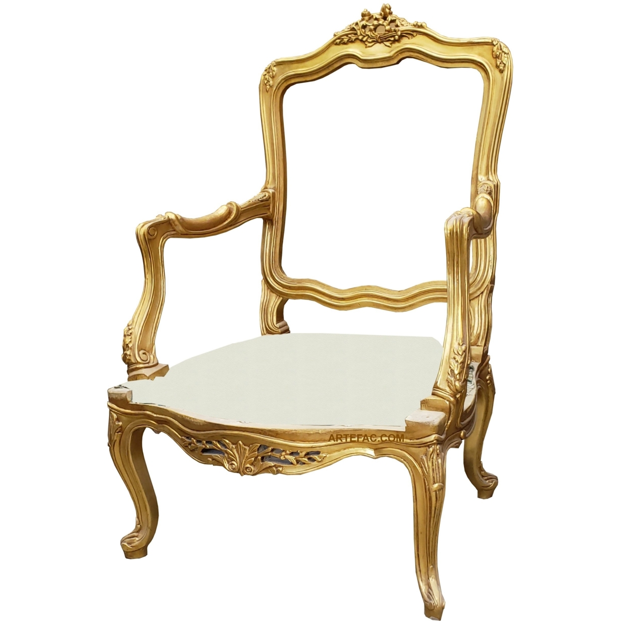 Arabian Style Gold Frame Arm Chair, Reupholstered in Fabric or Leather