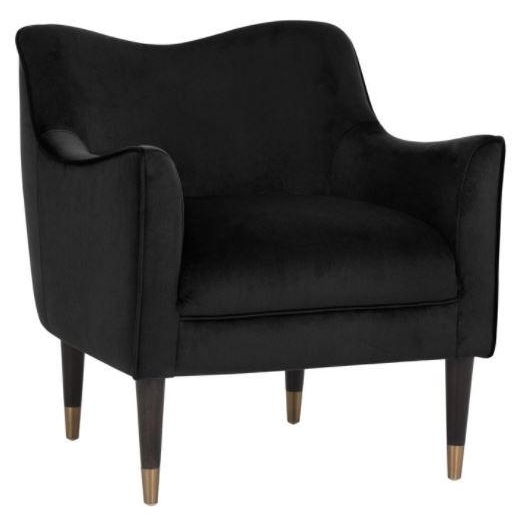Armchair in Velvet Fabric and Antique Brass Foot Caps