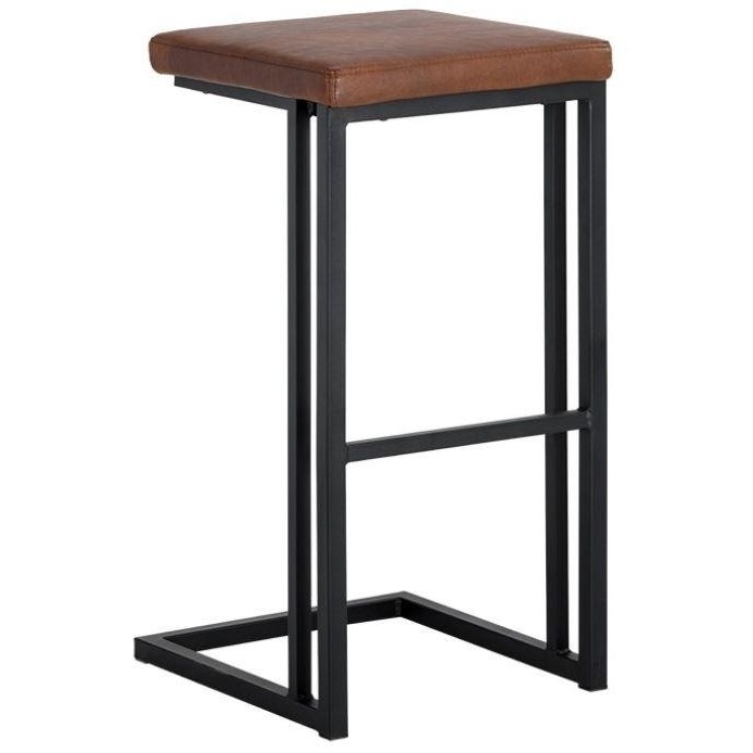 Backless Bar Counter Stool in Cognac Faux Leather