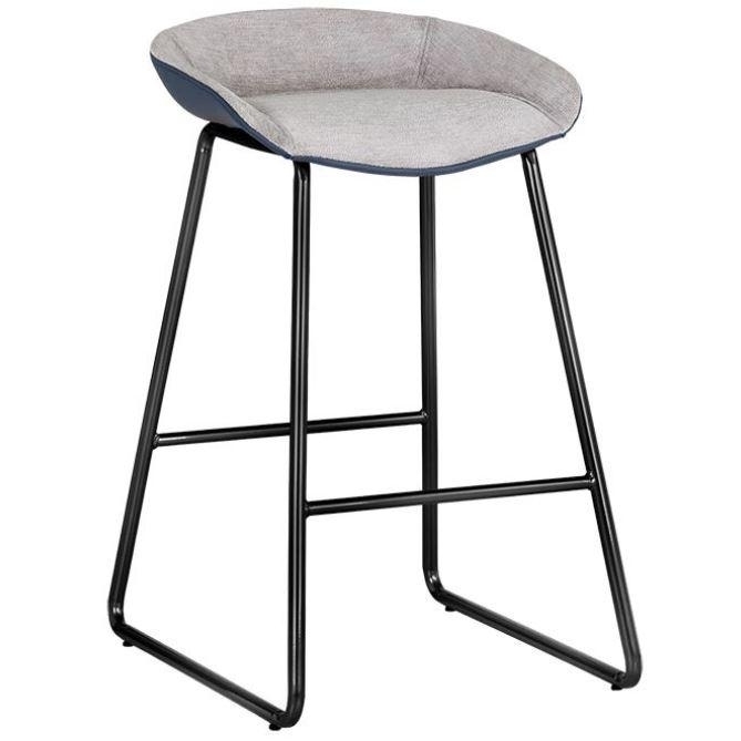 Backless Counter BarStool in Stone Fabric w-Blue Leather, Also in Cream fabric w-Cream Leather.