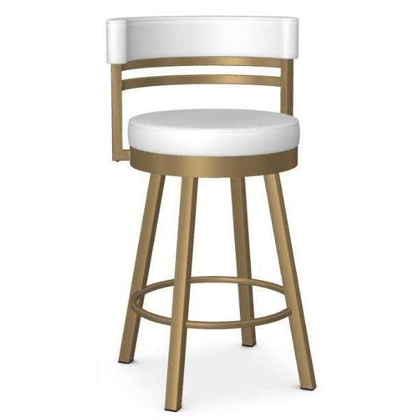 Swivel Island Counter Bar Stool in Gold Frame with White Seat - Bar Stool