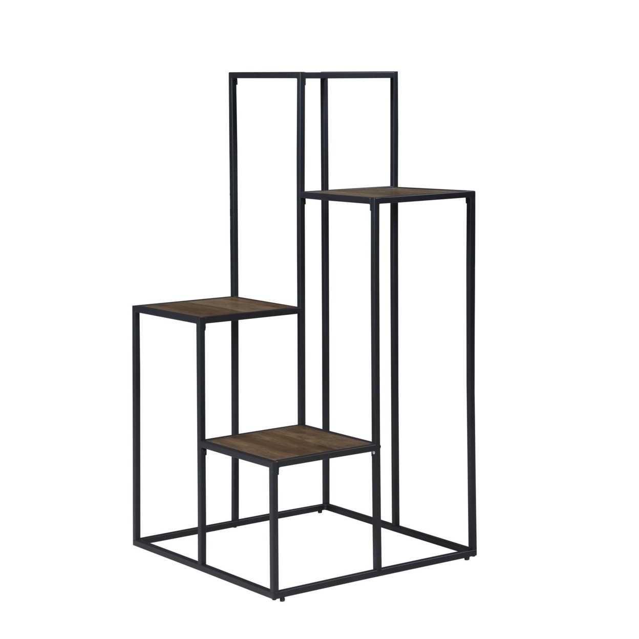 50 Inch 4 Tier Design Display Shelf, Metal Frame, Industrial, Brown, Black