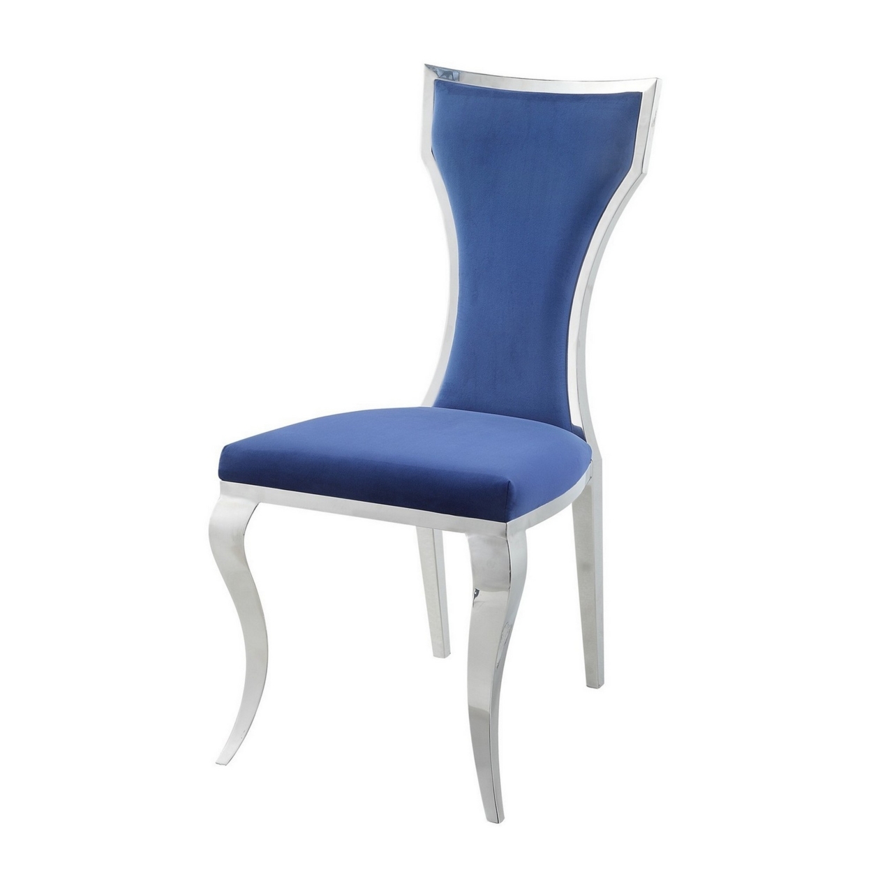 24 Inch Velvet Fabric Dining Chair, Padded Back, Set Of 2, Silver And Blue- Saltoro Sherpi