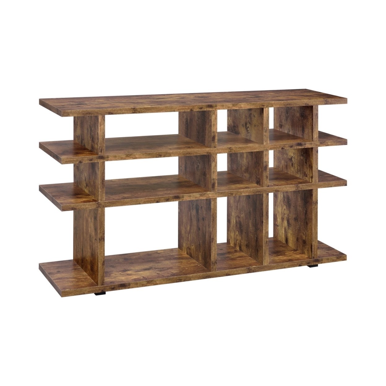 63 Inch Wood Bookcase, 3 Tier Divided Shelves, Vertical, Rustic Brown