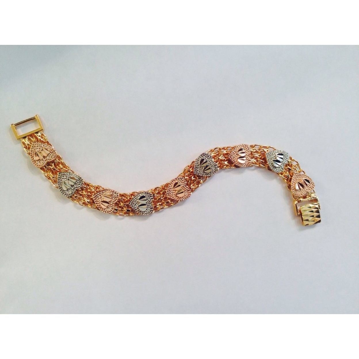 18k Gold Filled Tri Color Hearts Bezmar Bracelet