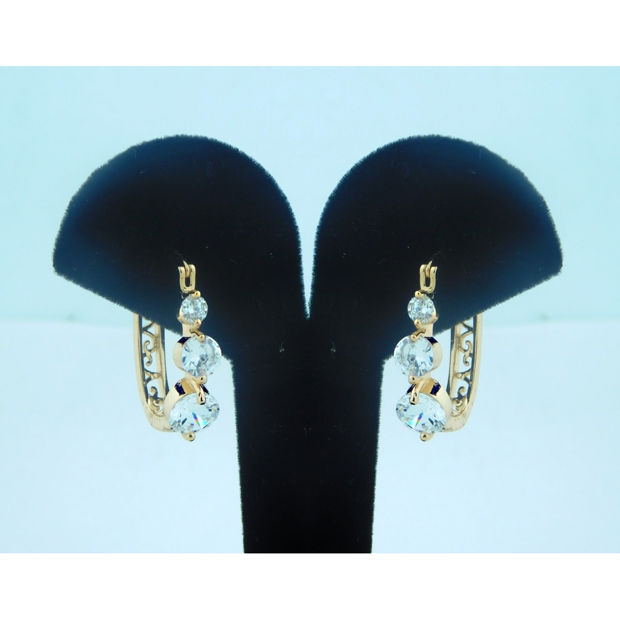 18K Gold Filled Clips On 3 White Stones Earrings