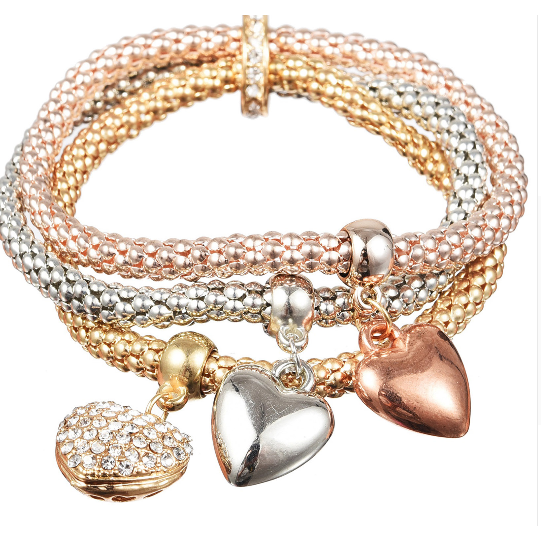 18K Gold Filled Tri Color Bracelet Heart Shape