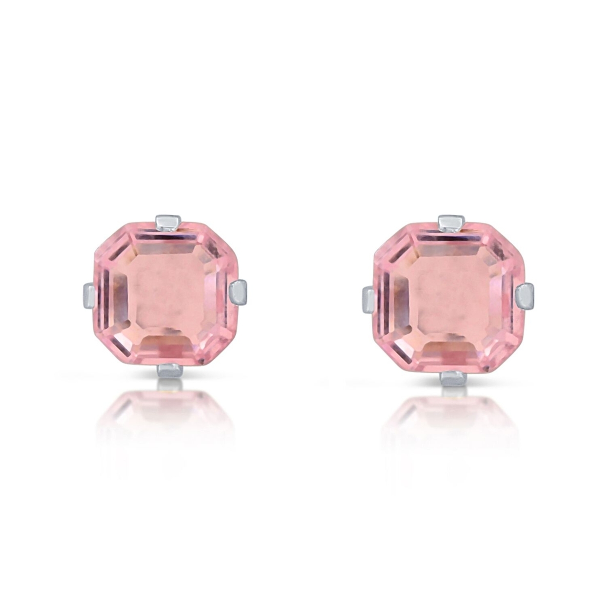 1.3 Carat CZ Pink Sapphire Asscher-Cut Sterling Silver Stud Earrings