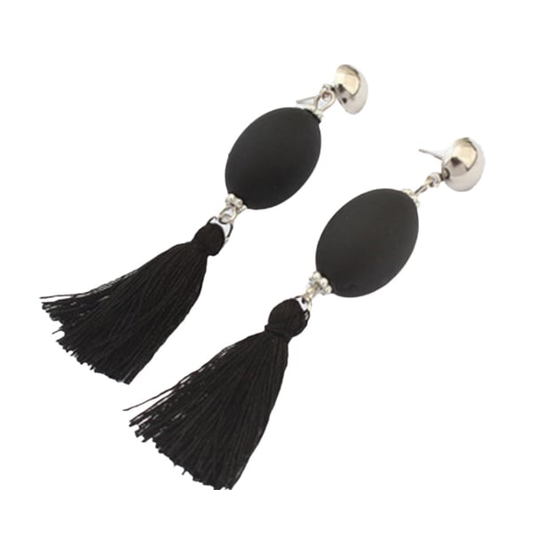 Ball Tassel Black Hanging Stud Earrings