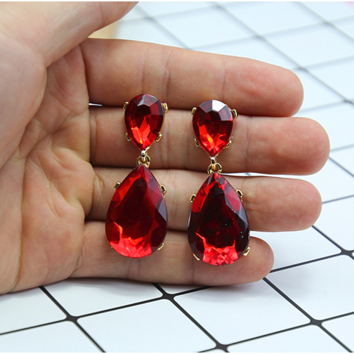 Elegant Garnet Water Drop Crystal Earrings For Women Trendy Hematite Gold Filled