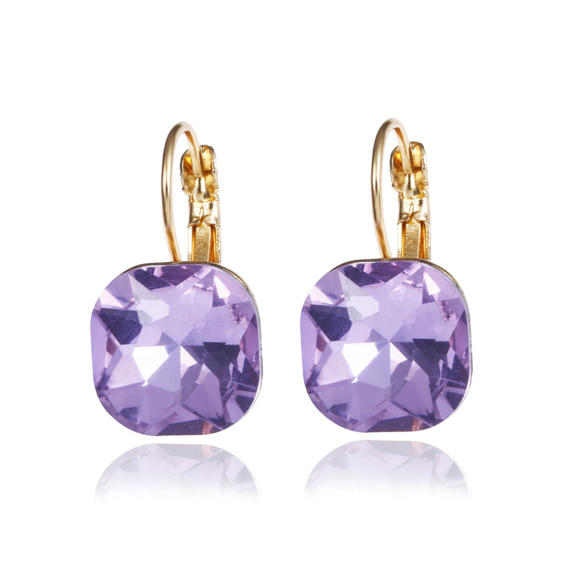 Amethyst Crystal Gold Filled Square Earrings For Women Popular Rhinestone Stud Earrings