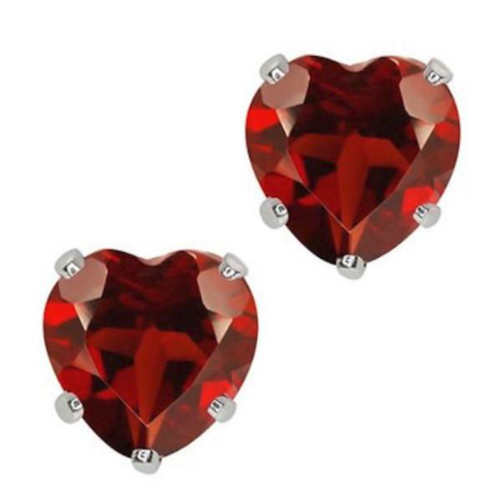 Stunning Sterling Silver Ruby Heart Shape Stud Earrings