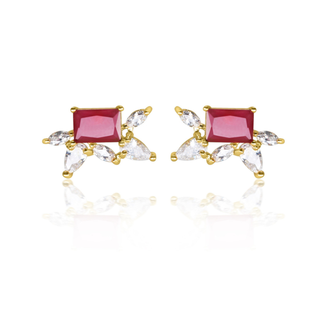 Gold Filled High Polish Finsh Ruby Elements Stud Earrings