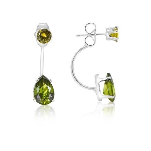 3 Carat Elegant Sterling Silver Green Tear Drop Elements Hanging Stud Earrings