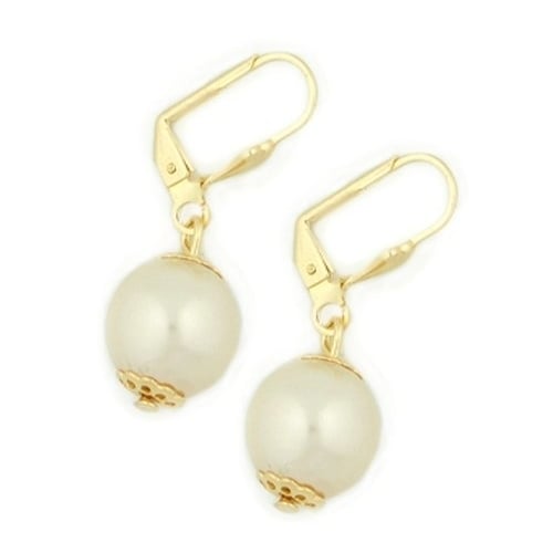 Gold Filled Rhodium Filled High Polish Finsh With Sterling Silver Pearl French Lock Hanging Earrings