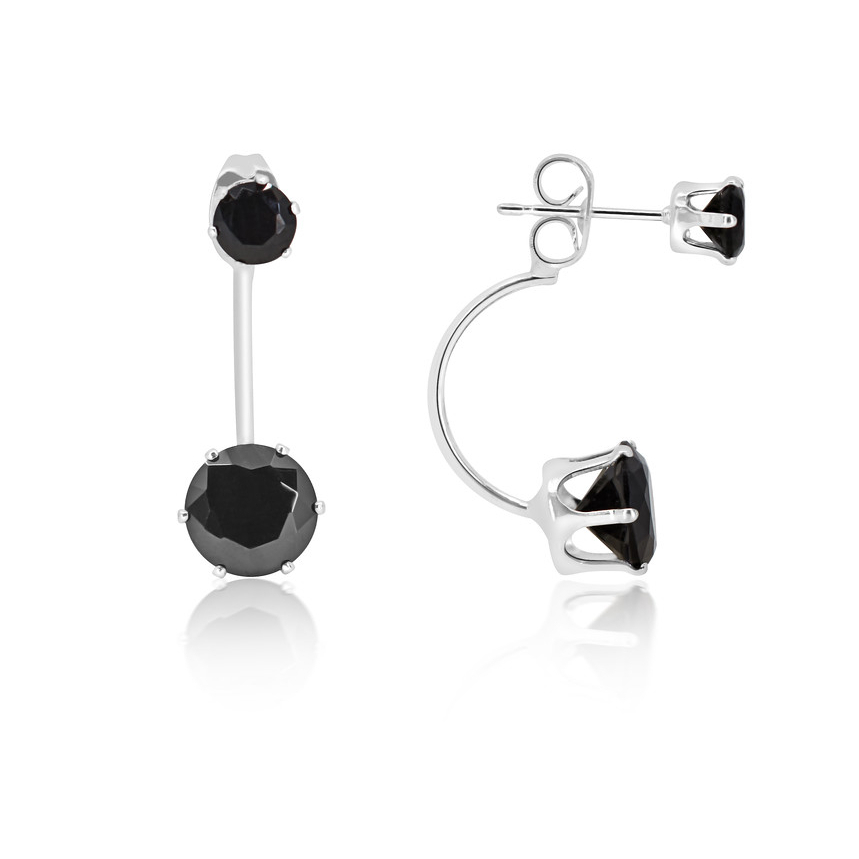 3 Carat Elegant Sterling Silver Black Round Elements Hanging Stud Earrings