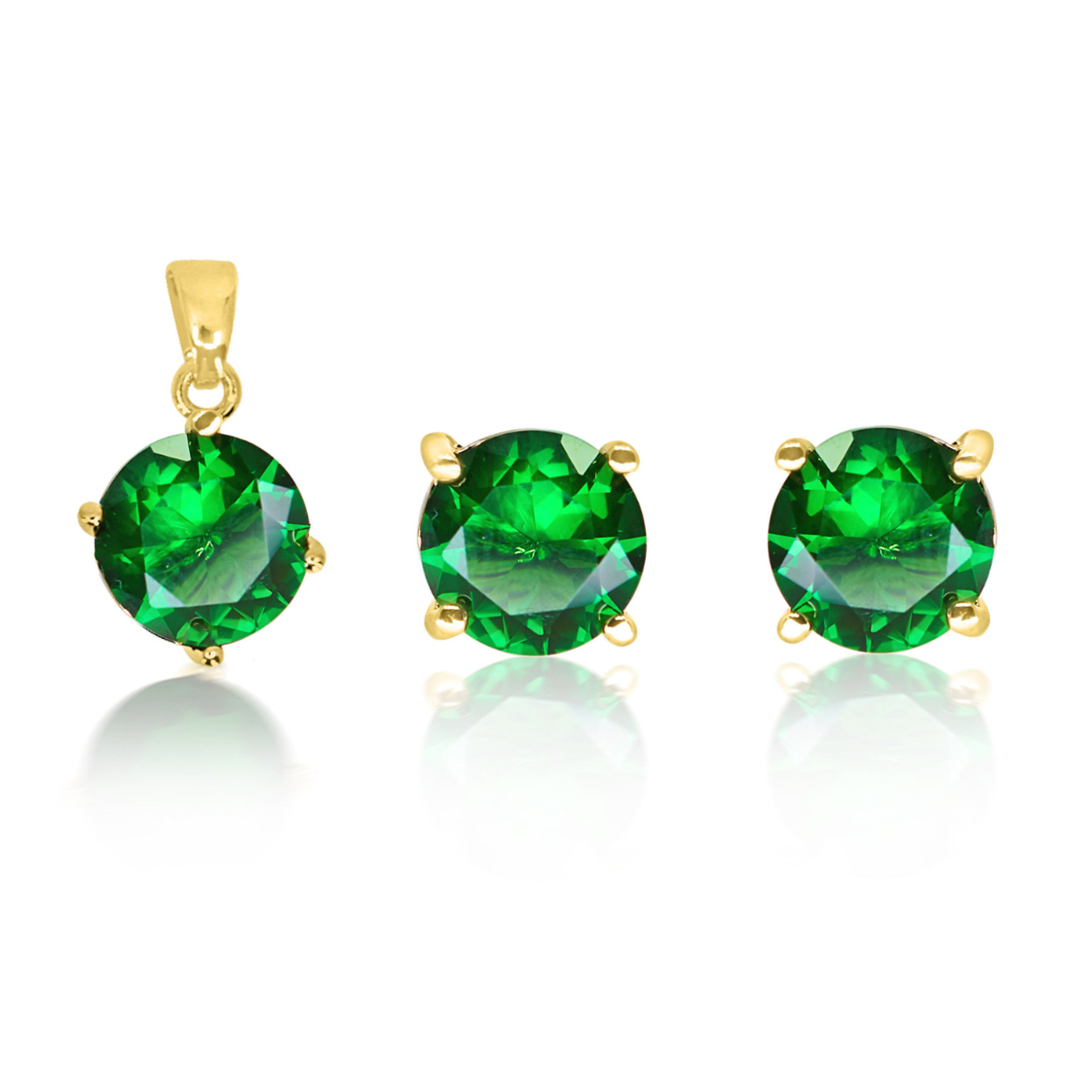 4CT Gold Filled High Polish Finsh Genuine Emerald Green Set