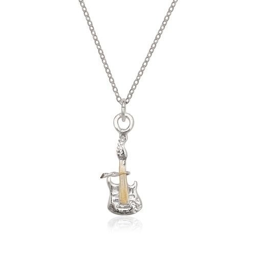 Rhodium Filled High Polish Finsh With Sterling Silver GUITAR Charm And Chain