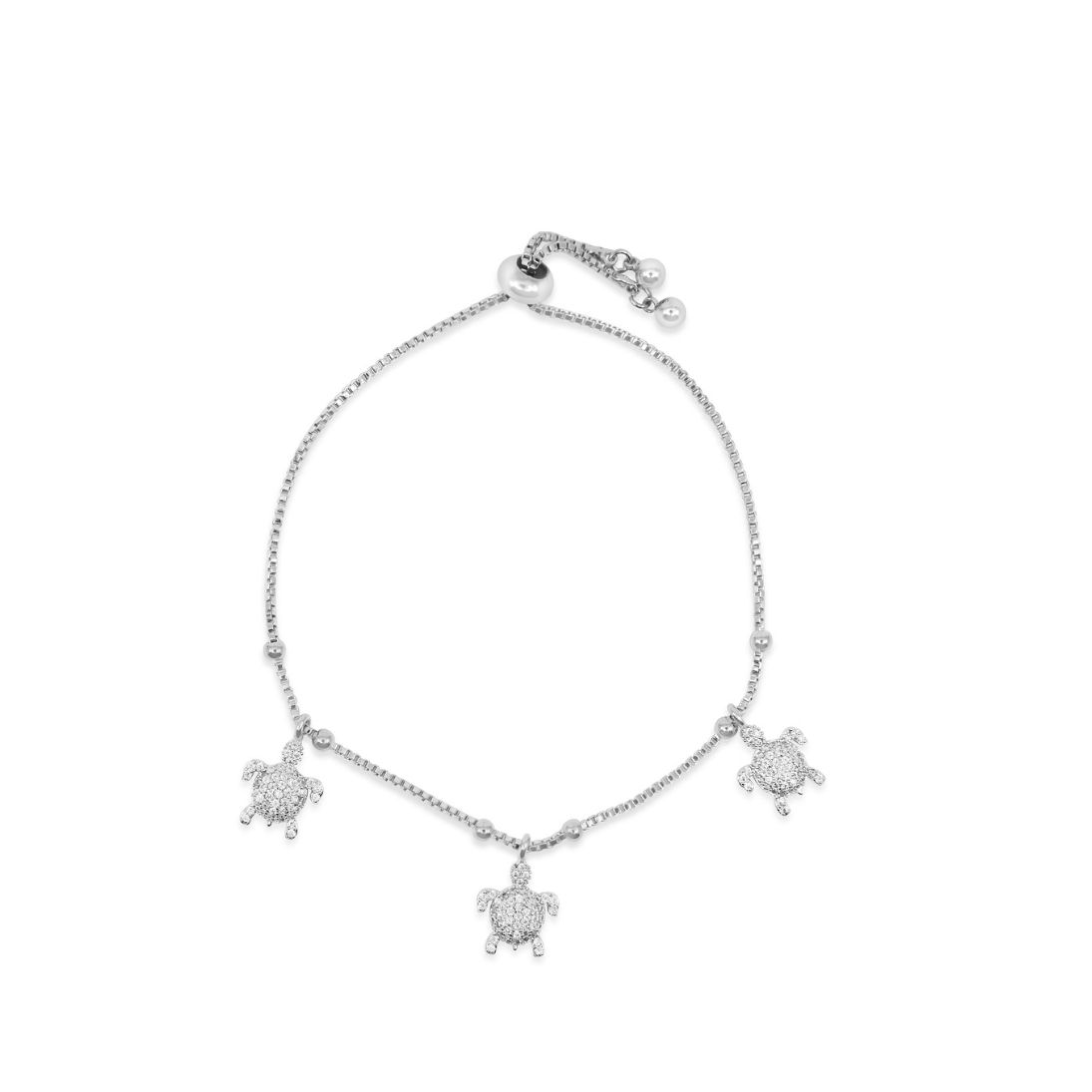 Amazing Luxurious Classic White Micro Pava Turtle Charm Bracelet Silver Filled High Polish Finsh