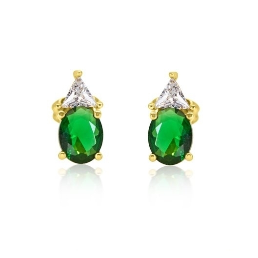 Rhodium Filled High Polish Finsh Over Sterling Silver 4CT Emerald Oval Elements Stud Earrings