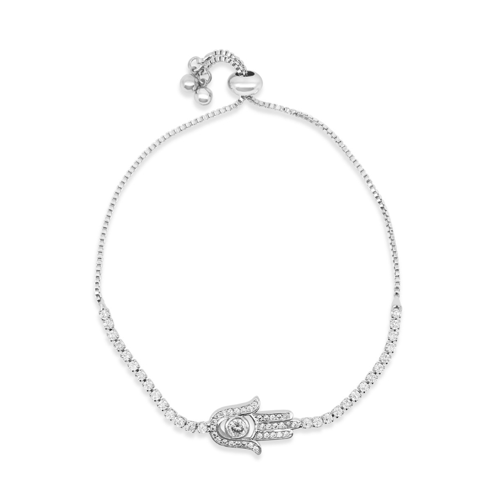 Sterling Silver Amazing Luxurious Classic White Micro Pava Turtle Hamsa Silde Bracelet