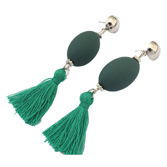 Ball Tassel Green Hanging Stud Earrings