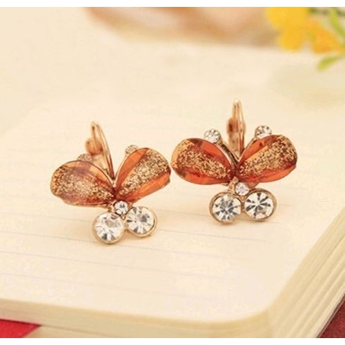 Gold Filled Orange Crystal Butterfly Earrings STUD