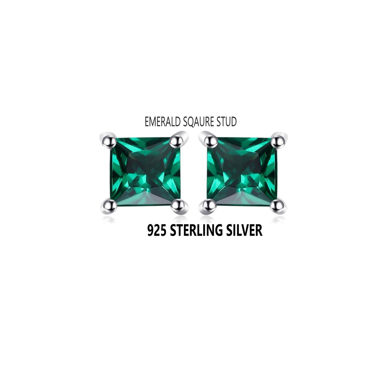 925 Emerald Square Shape Stud Earrings