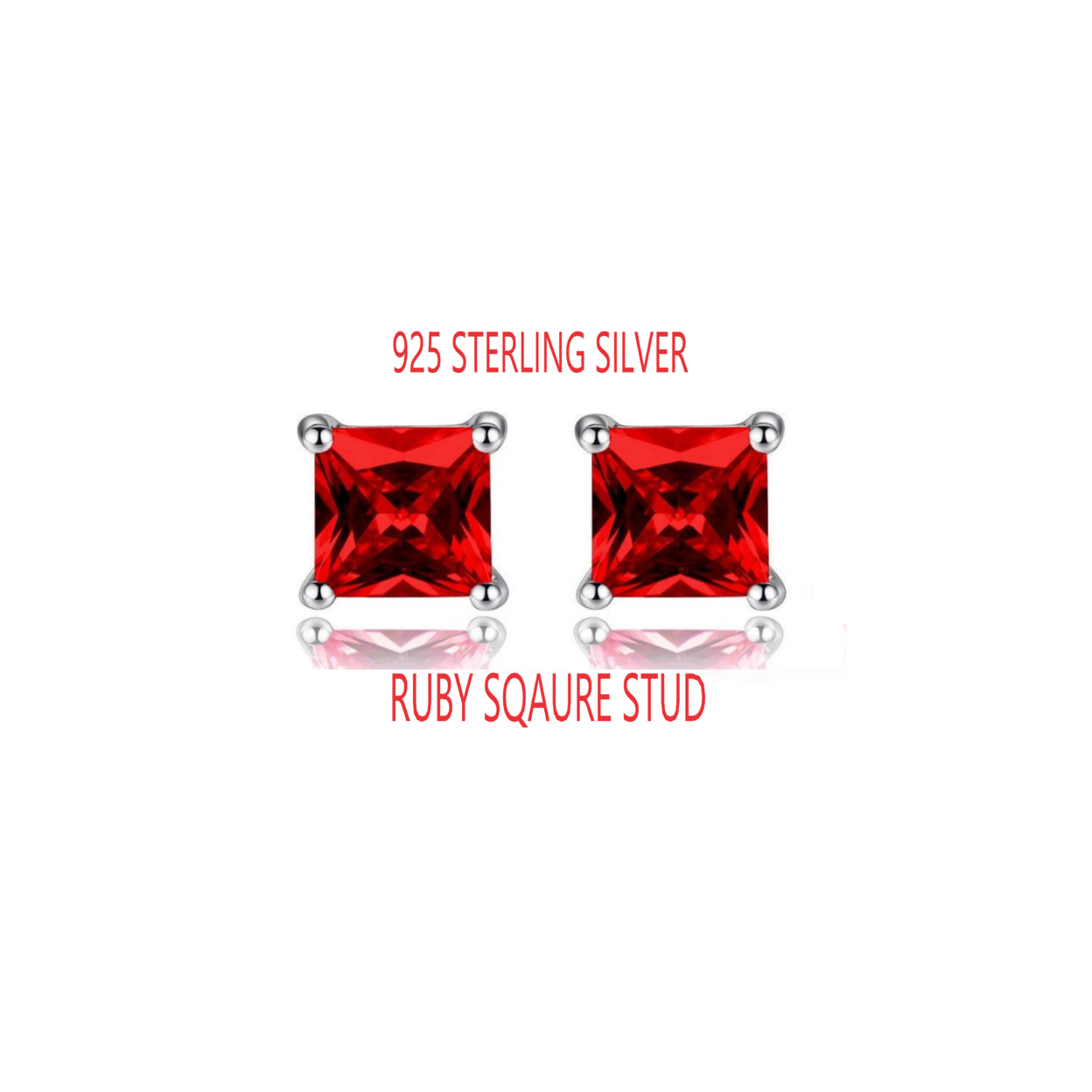 925 Ruby Square Shape Stud Earrings