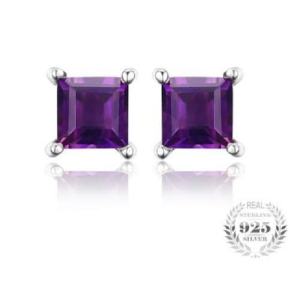 925 Purple Square Shape Stud Earrings