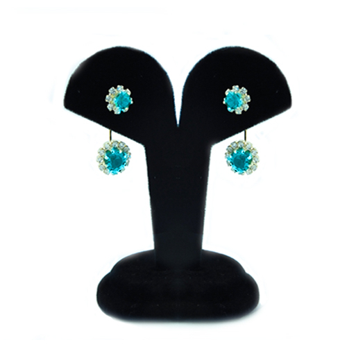 18K Gold Filled Double Crystal Acua Blue Earring
