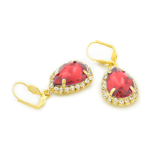 18k Gold Filled Red Crystal Hanging Earrings
