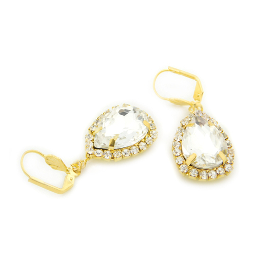 White Crystal Hanging Earrings 18K Gold Filled High Polish Finsh